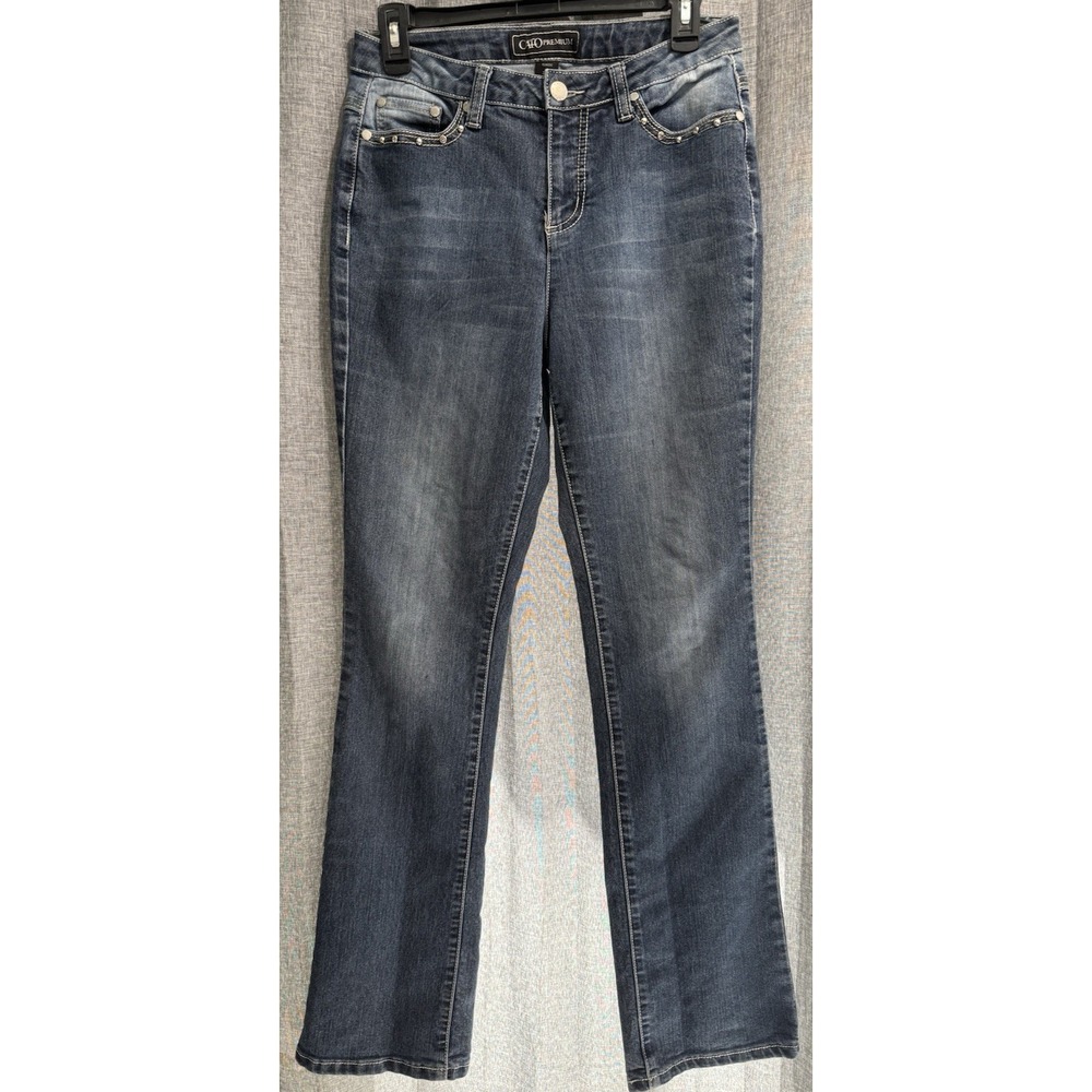 Cato Denim Womens 8 High Rise Bootcut Jeans Blue Embroidered Bling Pockets 30"
